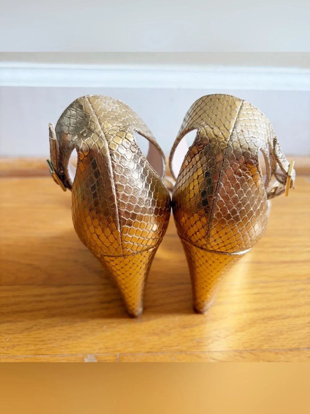 Kate Spade | Ronia Naked Wedge Heel Sandals Python Metallic Gold Size 5.5